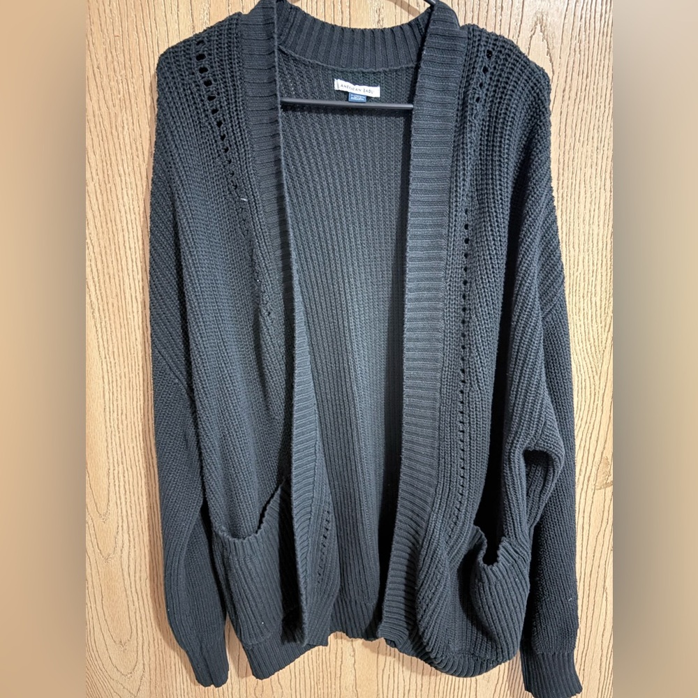 American Eagle Outfitters Black Open-Front Sweater cardigan (oversized)